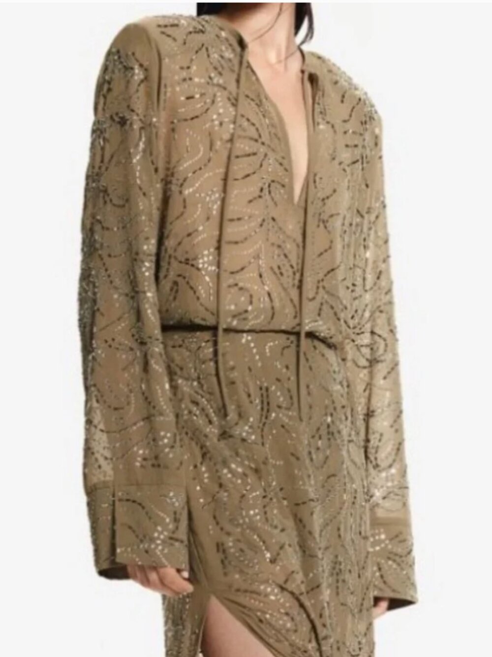H&M Edition Embellished Rhinestone Blouse Khaki Green